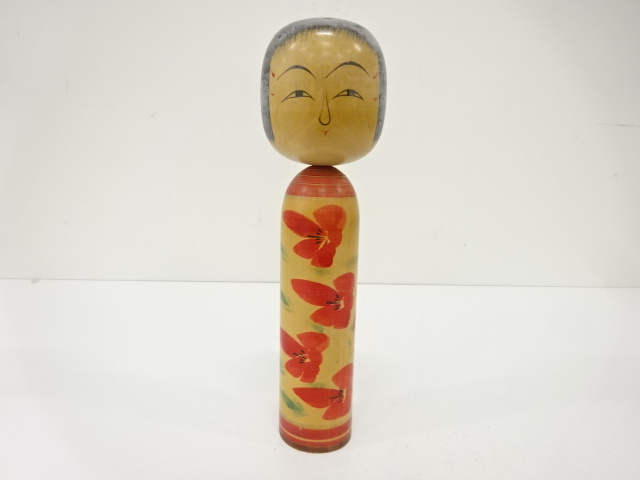 JAPANESE FOLK CRAFT / WOODEN KOKESHI DOLL / 31.1 cm / SIGNED ARTISAN WORK